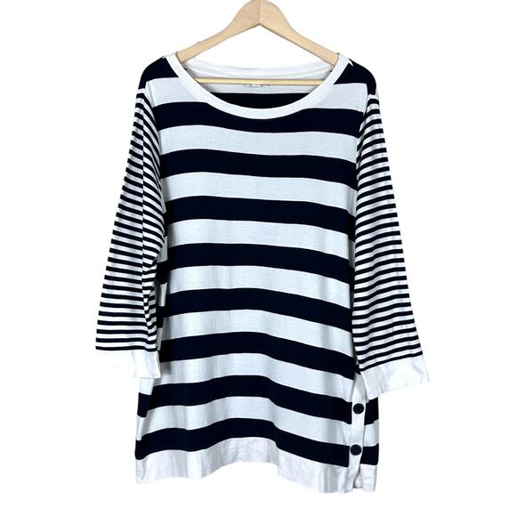 J. Jill Tunic Top Womens XL Navy White Stripe Organic Cotton Nautical Coastal - Picture 2 of 7